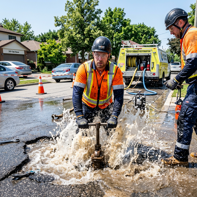 Guys fixing a broken pipe in the yard
